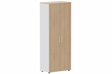 ARMOIRES PORTES BATTANTES - Mélaminés - Armoire mélamine H196xL100cm portes bois, Finitions= Top de finition : hêtre / Corps d'armoire et tablettes : blanc / Façade : hêtre