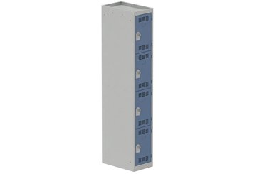 [Pas de famille] - [Pas de sous famille] - Vestiaire multicases 1 colonne L,30cm 4 cases (fermeture cadenas) H,180xL,30xP,50cm coffre gris clair/portes bleu