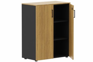 ARMOIRES PORTES BATTANTES - Mélaminés - Armoire mélamine H102XL100 cm portes bois -Finitions= Top de finition : noyer / Corps d'armoire et tablettes : noir Façade : noyer