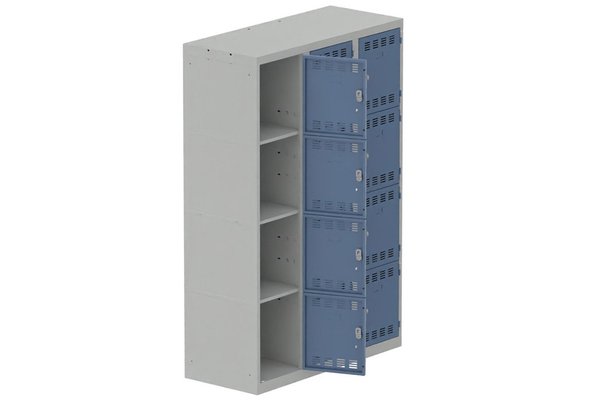 [Pas de famille] - [Pas de sous famille] - Vestiaire multicases 3 colonnes L,40cm 4 cases (fermeture cadenas) H,180xL,120xP,50cm coffre gris clair/portes bleu