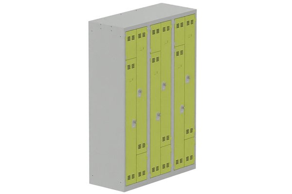 [Pas de famille] - [Pas de sous famille] - Vestiaire gain de place 3 colonnes (fermeture cadenas) H,180xL,120xP,50cm coffre gris clair/portes anis