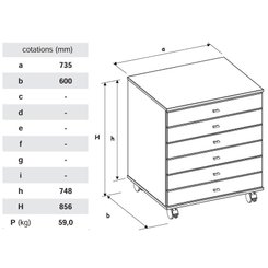 SCOLAIRE - Decouvrir - Meuble PICCOLO mobile 6 tiroirs - L73,5xP60xH85,6 cm