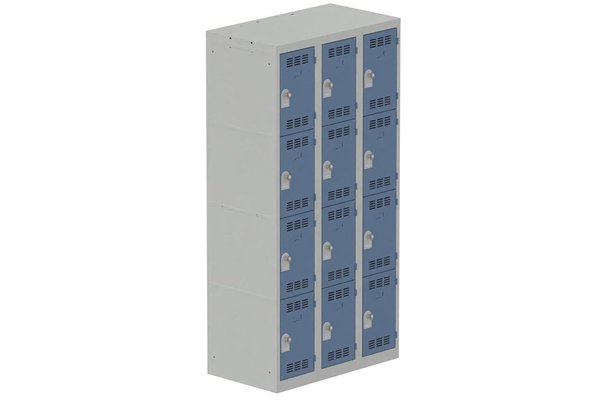 [Pas de famille] - [Pas de sous famille] - Vestiaire multicases 3 colonnes L,30cm 4 cases (fermeture cadenas) H,180xL,90xP,50cm coffre gris clair/portes bleu