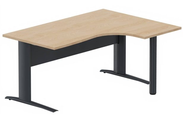 Gamme K1 - Plans compacts - K1 VDF METAL Compact 90° asymétrique 160x120x80/60cm retour à droite sur pied de soutien hêtre/anthracite