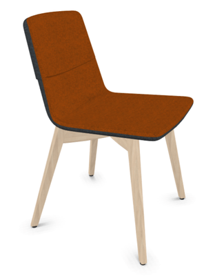 VISITEURS ET FONCTIONNELS - 4 Pieds - MELODY chaise 4 pieds bois. face intérieure tissu STEP mélange orange chiné face extérieure tissu STEP mélange coloris gris foncé chiné piétement frêne brun