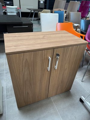 DESTOCKAGE - Rangements - Armoire 80 x 80 cm coffre blanc top et portes battantes noyer