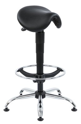 TECHNIQUES - Tabourets - Tabouret haut TRACTOR avec repose-pieds sur patins, réglage en hauteur de 56 à 84cm, coloris noir, piétement nylon noir