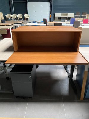 DESTOCKAGE - Bureau - Bureau plan droit 120 x 80 cm avc niche et caiss mobile en métal anth 2 trs + VDF en mélaminé, plateau MERISIER et piét anth