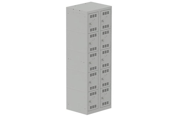 [Pas de famille] - [Pas de sous famille] - Vestiaire multicases 2 colonnes L,30cm 5 cases (fermeture cadenas) H,180xL,60xP,50cm coffre gris clair/portes gris clair