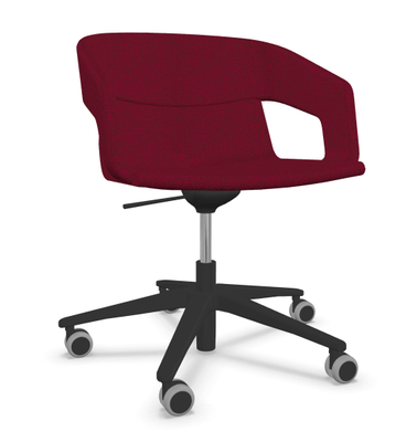 VISITEURS ET FONCTIONNELS - Sur roulettes - Melody - Fauteuil Pietement roulettes Alu poli noir (A). Tissu Int Step et extérieur rouge