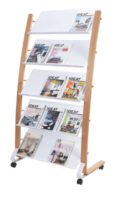 CLASSEMENTS - Modules  - Présentoir sur roulettes comprenant 5 étagères blanc et bois L,83x52xHt165