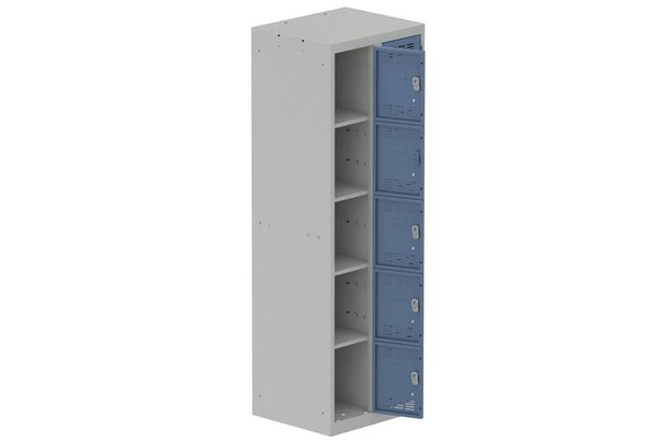 [Pas de famille] - [Pas de sous famille] - Vestiaire multicases 2 colonnes L,30cm 5 cases (fermeture cadenas) H,180xL,60xP,50cm coffre gris clair/portes bleu