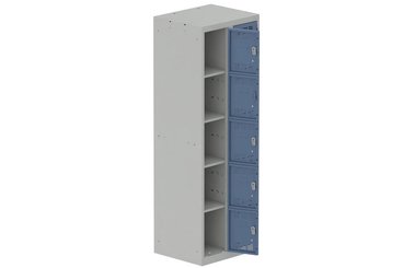 [Pas de famille] - [Pas de sous famille] - Vestiaire multicases 2 colonnes L,30cm 5 cases (fermeture cadenas) H,180xL,60xP,50cm coffre gris clair/portes bleu