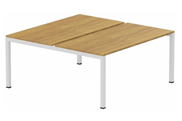 Postes Bench (poste doubles) - SERIE K3 - k3 - Bench départ 2 Plateaux fixes 140x70 (encombrement P145xL140cm) -Finitions : PLATEAUX: NOYER (NO) / PIETEMENTS: BLANC (BL ) / 