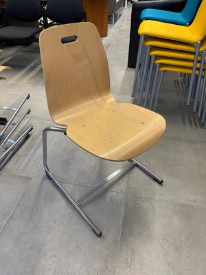 DESTOCKAGE - Chaise - Chaise de cafétariat appui sur table structure chromée coque bois hêtre