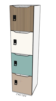 CASIERS - 4 cases - Meuble à cases H.182xL.45xP.50cm - 4 cases H43cm. portes avec découpe en partie haute. serrure à code