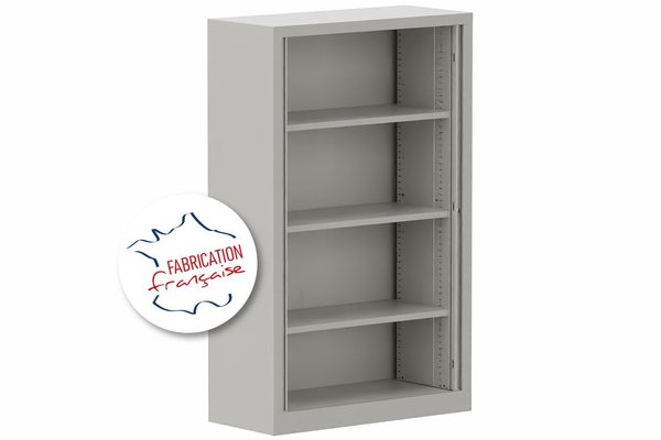 ARMOIRES A RIDEAUX - Largeur 100 cm / Hauteur 160 cm - Armoire à rideaux H160xL100cm 3 tablettes coffre aluminium/rideaux acacia - sur délai