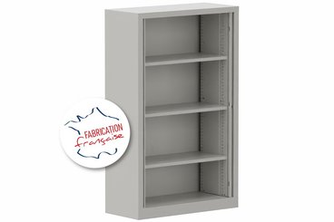 ARMOIRES A RIDEAUX - Largeur 100 cm / Hauteur 160 cm - Armoire à rideaux H160xL100cm 3 tablettes coffre aluminium/rideaux acacia - sur délai