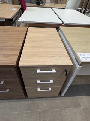 DESTOCKAGE - Rangements - Caisson bureau 3 tiroirs profondeur 80 cm chêne poignées blanches