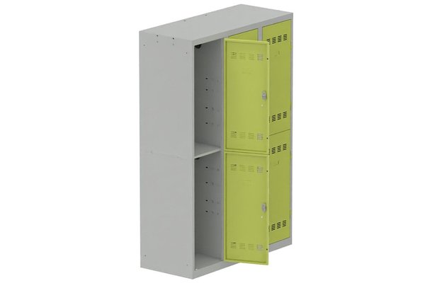 [Pas de famille] - [Pas de sous famille] - Vestiaire multicases 3 colonnes L,40cm 2 cases (fermeture cadenas) H,180xL,120xP,50cm coffre gris clair/portes anis