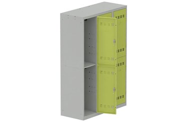 [Pas de famille] - [Pas de sous famille] - Vestiaire multicases 3 colonnes L,40cm 2 cases (fermeture cadenas) H,180xL,120xP,50cm coffre gris clair/portes anis