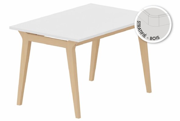 SCOLAIRE - Se Restaurer - Table MATHILDE plat. ép.24 mm strat. chant alaisé et pièt. bois - 140x80 cm - T6