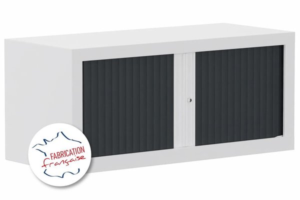 ARMOIRES A RIDEAUX - Largeur 100 / Hauteur 44 cm - Armoire rehausse H44xL100cm, coffre blanc, rideaux anthracite