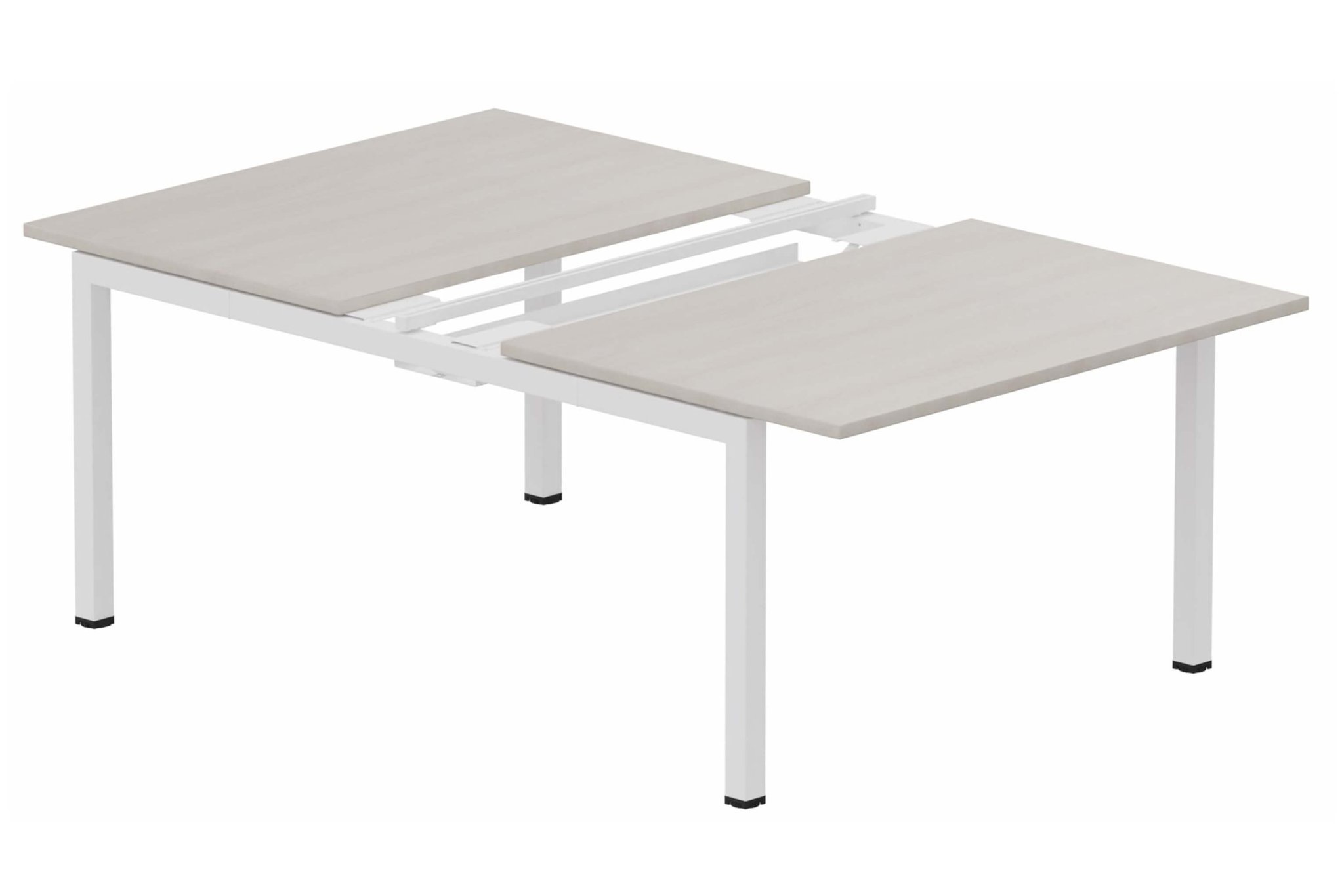 K3 Bench départ 2 plateaux coulissants 180x80cm encombrement 180x165cm, plateau acacia, structure blanc