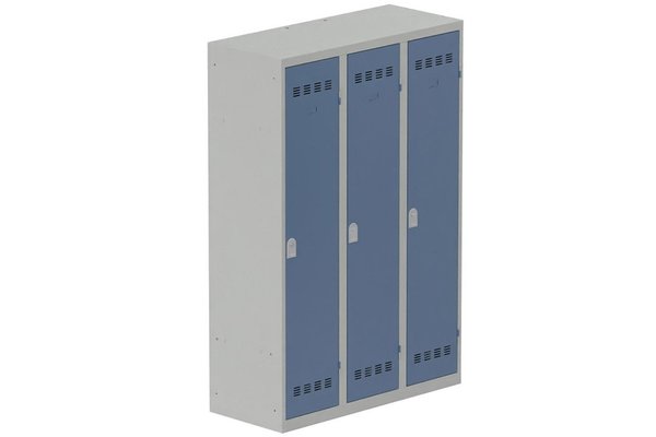 [Pas de famille] - [Pas de sous famille] - Vestiaire industrie salissante 3 portes (serrure 2 clés) H180xL120xP50cm coffre gris clair/ porte(s) bleu