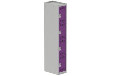 [Pas de famille] - [Pas de sous famille] - Vestiaire multicases 1 colonne L,30cm 4 cases (fermeture cadenas) H,180xL,30xP,50cm coffre gris clair/portes prune