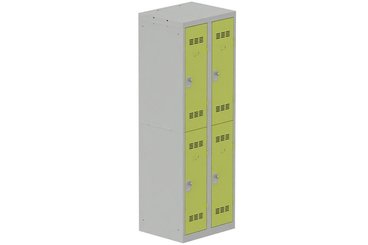 [Pas de famille] - [Pas de sous famille] - Vestiaire multicases 2 colonnes L,30cm 2 cases (fermeture cadenas) H,180xL,60xP,50cm coffre gris clair/portes anis