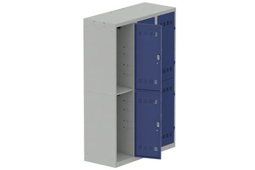VESTIAIRES MULTICASES - 3 Colonnes - Vestiaire multicases, 3 colonnes L.120cm/6 cases, coffre gris clair/portes bleu foncé