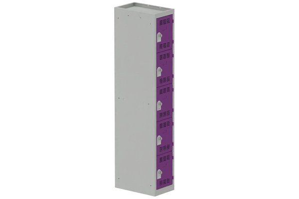 [Pas de famille] - [Pas de sous famille] - Vestiaire multicases 1 colonne L,30cm 5 cases (fermeture cadenas) H,180xL,30xP,50cm coffre gris clair/portes prune