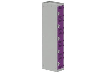 [Pas de famille] - [Pas de sous famille] - Vestiaire multicases 1 colonne L,30cm 5 cases (fermeture cadenas) H,180xL,30xP,50cm coffre gris clair/portes prune