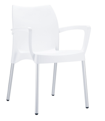 POLYPROPYLENE - FAUTEUILS  - RHODES- Fauteuil empilable  en polypropylène structure en aluminium anodisè -Finition assise blanc