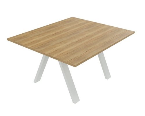 [Pas de famille] - [Pas de sous famille] - X3 Table de réunion rectiligne L140xP120cm. Plateau Chêne naturel et piètement Blanc.