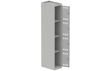 [Pas de famille] - [Pas de sous famille] - Vestiaire multicases 1 colonne L,30cm 4 cases (fermeture cadenas) H,180xL,30xP,50cm coffre gris clair/portes gris clair
