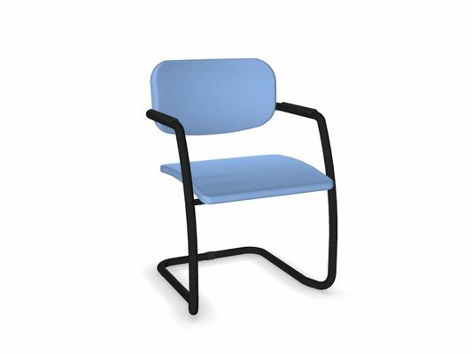 VISITEURS ET FONCTIONNELS - Luge - DIVA fauteuil dos tissu. piétement luge laqué noir. assise et dossier tissu BONDAI coloris bleu clair