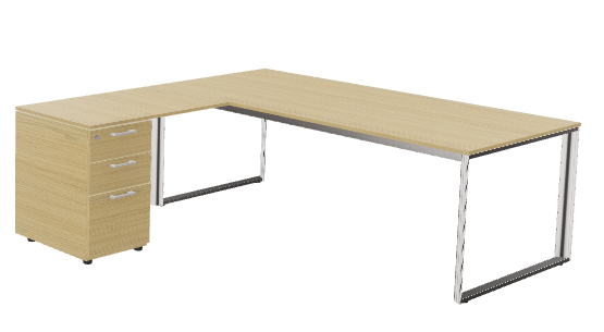 Gamme X6 - Tables de Bureau avec retour - X6 Plan Manager 200x100cm + retour 100x60cm sur caisson hauteur de bureau 3 tiroirs (encombrement 200x200cm)