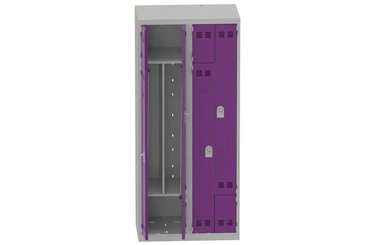 [Pas de famille] - [Pas de sous famille] - Vestiaire gain de place 2 colonnes (fermeture cadenas) H,180xL,80xP,50cm coffre gris clair/portes prune