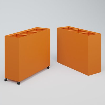 ACCESSOIRES - ACCESSOIRES  - Poubelle 3 Modules HT 75 cm Larg. 90 cm Prof. 30cm avec roulettes . Coffre Orange