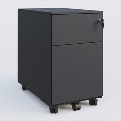 [Pas de famille] - [Pas de sous famille] - Caisson métal slim sur roulettes 2 tiroirs H57xL32xP54cm/ anthracite