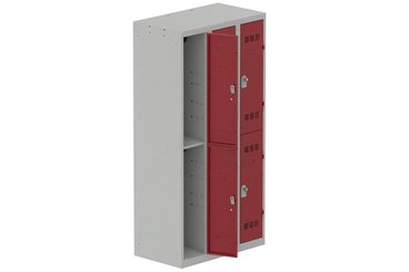 [Pas de famille] - [Pas de sous famille] - Vestiaire multicases 3 colonnes L,30cm 2 cases (fermeture cadenas) H,180xL,90xP,50cm coffre gris clair/portes rouge