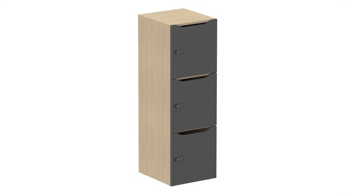 CASIERS - 3 cases - Meuble à cases H.137xL.45xP.50cm - 3 cases H43cm- portes avec découpe en partie haute. serrure à code, corps D1, portes N1