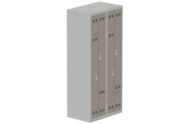 [Pas de famille] - [Pas de sous famille] - Vestiaire gain de place 2 colonnes (fermeture cadenas) H,180xL,80xP,50cm coffre gris clair/portes basalte