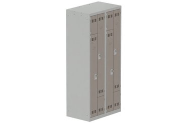 [Pas de famille] - [Pas de sous famille] - Vestiaire gain de place 2 colonnes (fermeture cadenas) H,180xL,80xP,50cm coffre gris clair/portes basalte