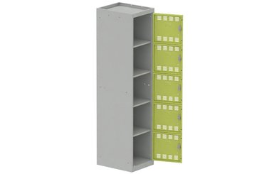 [Pas de famille] - [Pas de sous famille] - Vestiaire multicases 1 colonne L,40cm 5 cases (fermeture cadenas) H,180xL,40xP,50cm coffre gris clair/portes anis