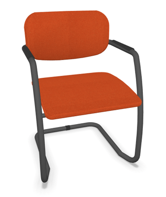 VISITEURS ET FONCTIONNELS - Luge - DIVA fauteuil dos tissu. piétement luge laqué noir assise et dossier tissu STEP coloris orange