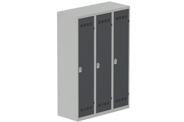 VESTIAIRES MONOBLOC CONFORT - Industrie salissante ( 2 compartiments ) - Vestiaire industrie salissante 3 portes (fermeture cadenas) H180xL120xP50cm coffre gris clair/ porte(s) anthracite