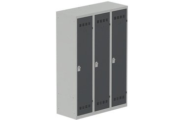 VESTIAIRES MONOBLOC CONFORT - Industrie salissante ( 2 compartiments ) - Vestiaire industrie salissante 3 portes (fermeture cadenas) H180xL120xP50cm coffre gris clair/ porte(s) anthracite